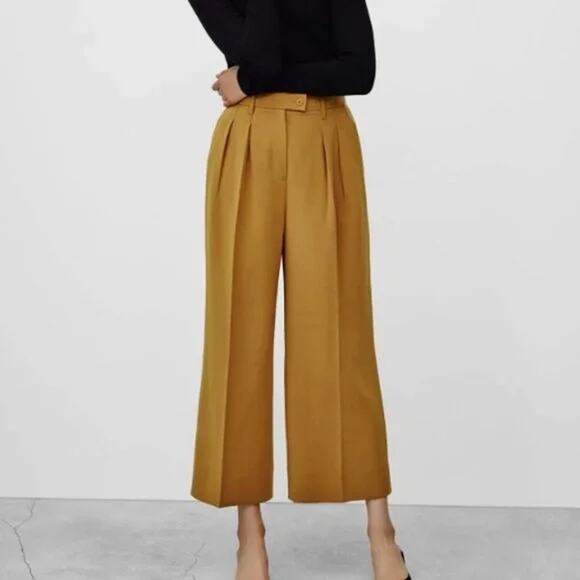Babaton Women's Tailored Fit Wide Leg Eckhardt Pant Pleated Mustard Yellow SZ 6 - Picture 1 of 13